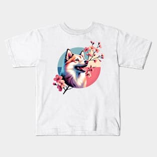 Norwegian Buhund's Joyful Spring Cherry Blossom Moment Kids T-Shirt